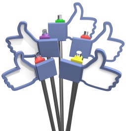 Group of social media thumbs-up facebook like us icons as signs