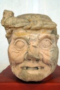 Stone head of old man - original in Copan museum, Honduras